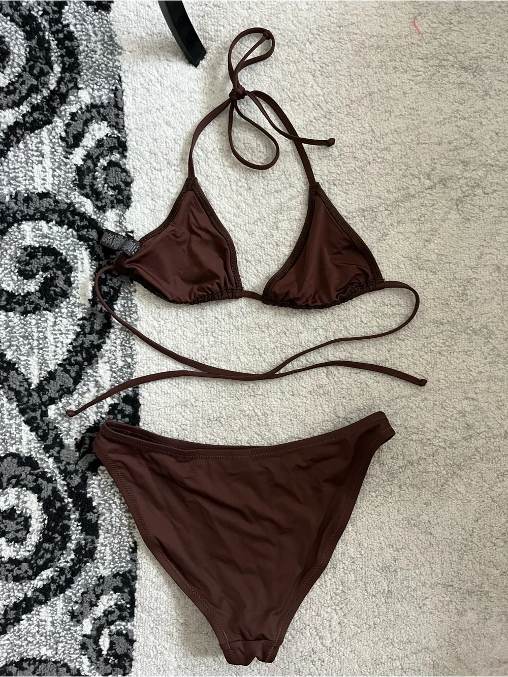SKIMS Bikini Set Coco Brown Triangle Tie Top w/ Minimal Coverage Bottom Small